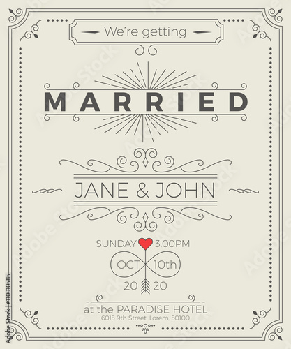 Vintage wedding invitation card