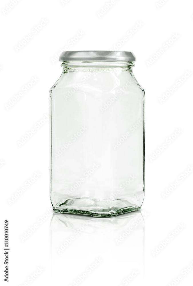 Clear glass bottle with silver cap isolated on white background Clear glass bottle with silver cap isolated on white background