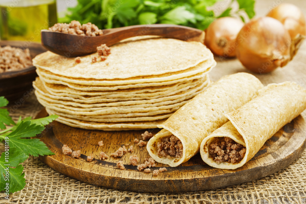 Pancakes with meat