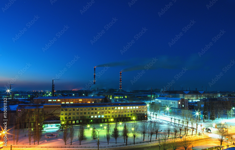 Top view of the factory at night