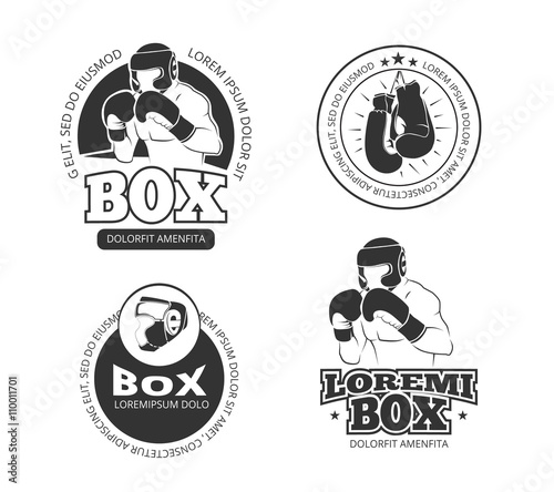 Boxing vector retro labels set. Sport boxing, glove boxing badge, label boxing illustration
