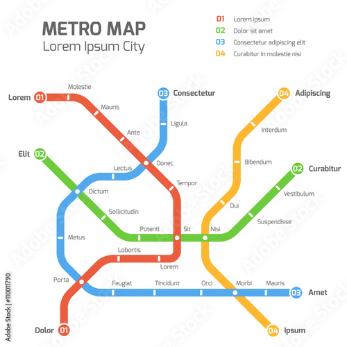 Subway vector map template. City metro transportation scheme. Information metro map, station metro map, underground metro illustration