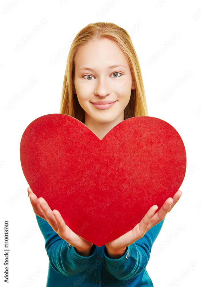 Mädchen hält rotes Herz zum Valentinstag Stock Photo Adobe Stock