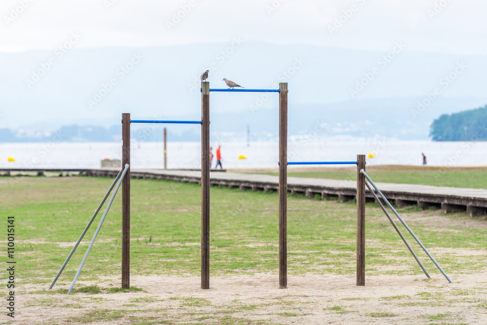 horizontal bar for pull-ups on the beach