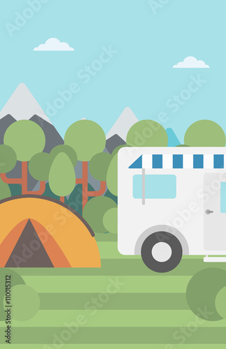 Background of motorhome and tent in the forest. © Visual Generation