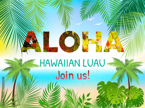 Aloha, Hawaiian Party Template Invitation 