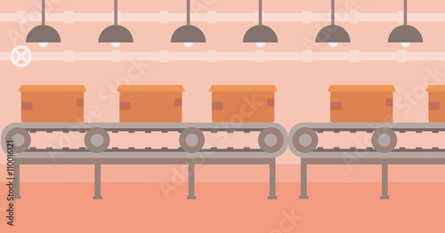 Background of conveyor belt with cardboard boxes.