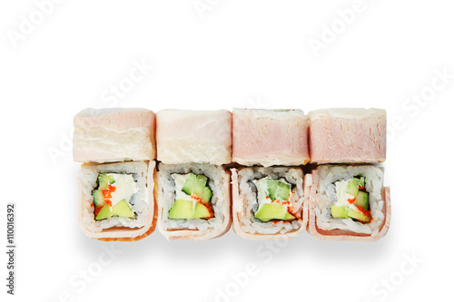 Set of sushi rolls isolated at white