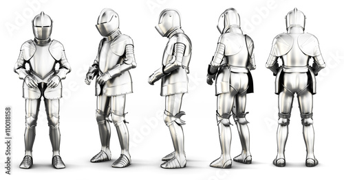 Set of different view armor isolated on white background. 3d rendering