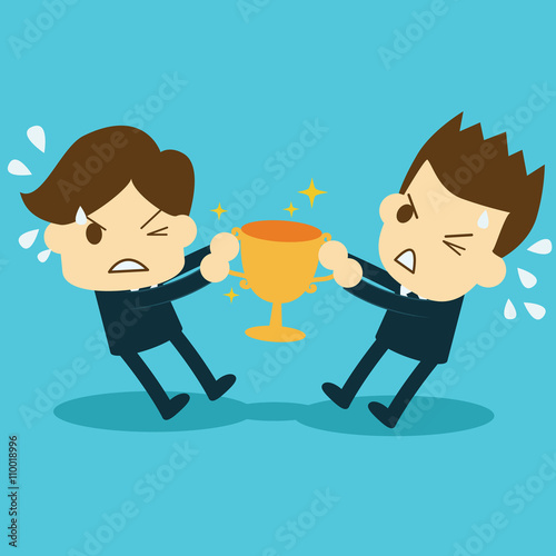 businessmen scrambling trophies