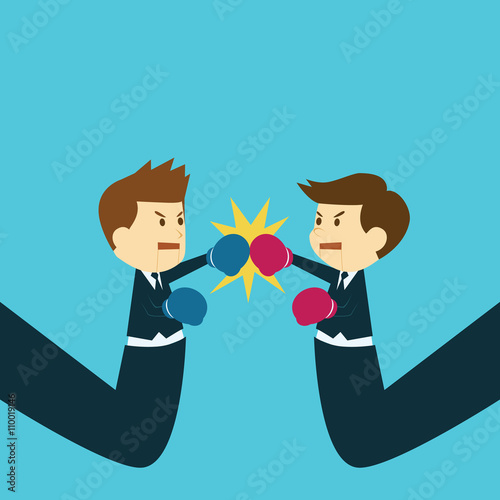 puppet businessman fighting, concept of business competition