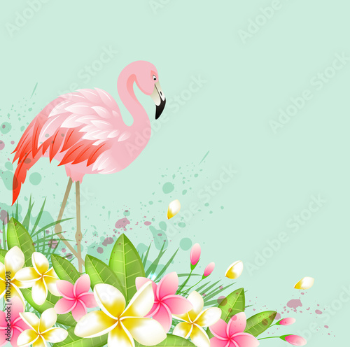 Flowers and pink flamingo