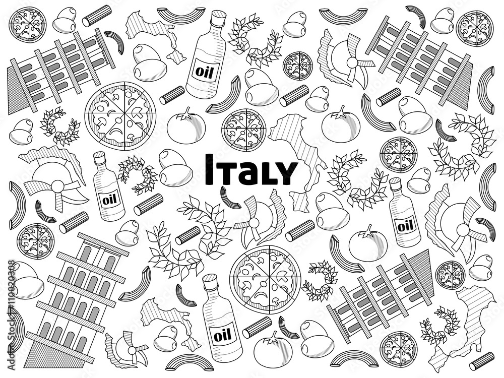 Italy colorless set vector illustration