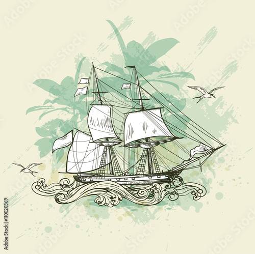 Vintage background with ship.