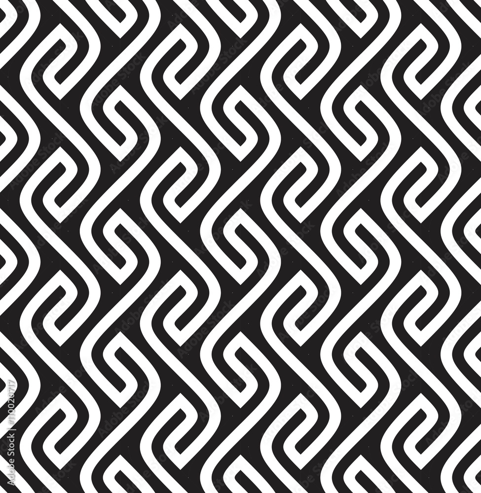 Vector seamless texture. Modern abstract background. Monochrome repeating pattern of curved stripes.