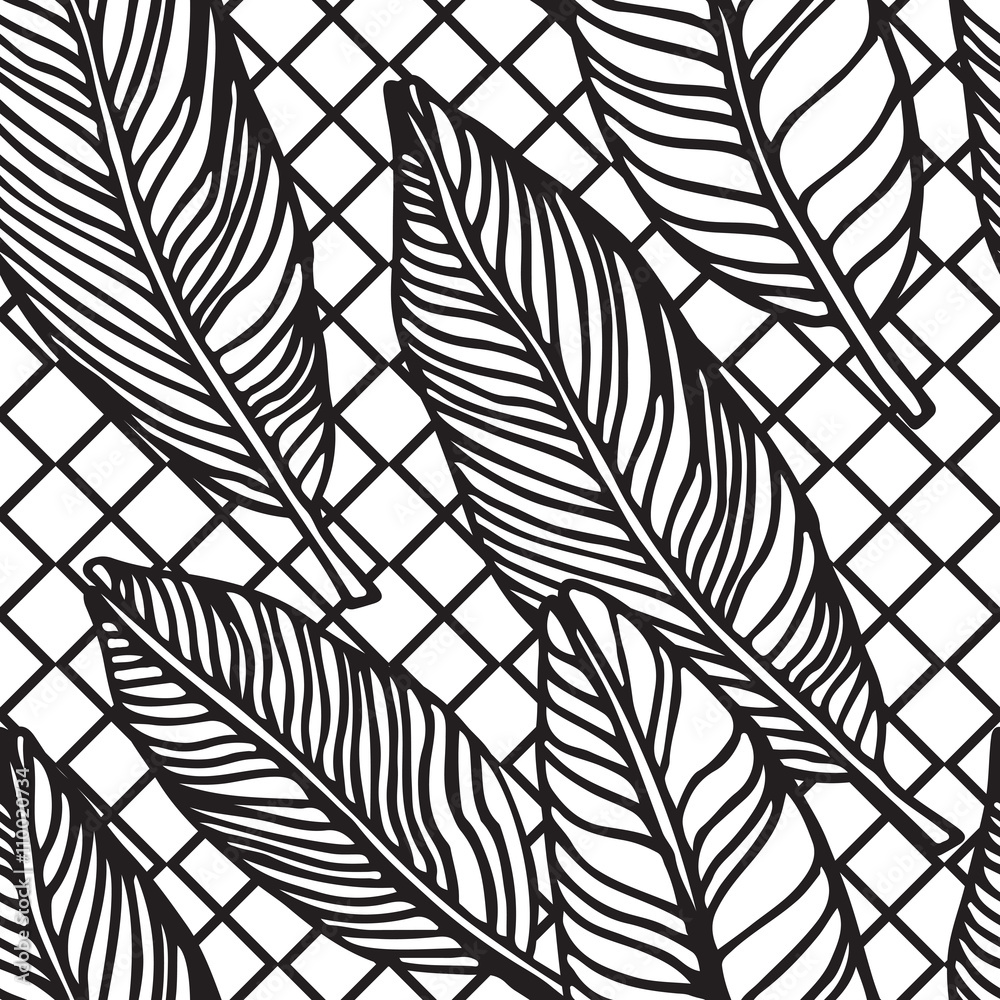 Fototapeta premium Simple seamless tropical jungle floral pattern background 