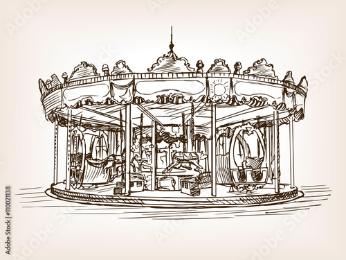 Children carousel sketch style vector illustration