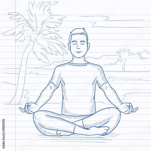 Man meditating in lotus pose.