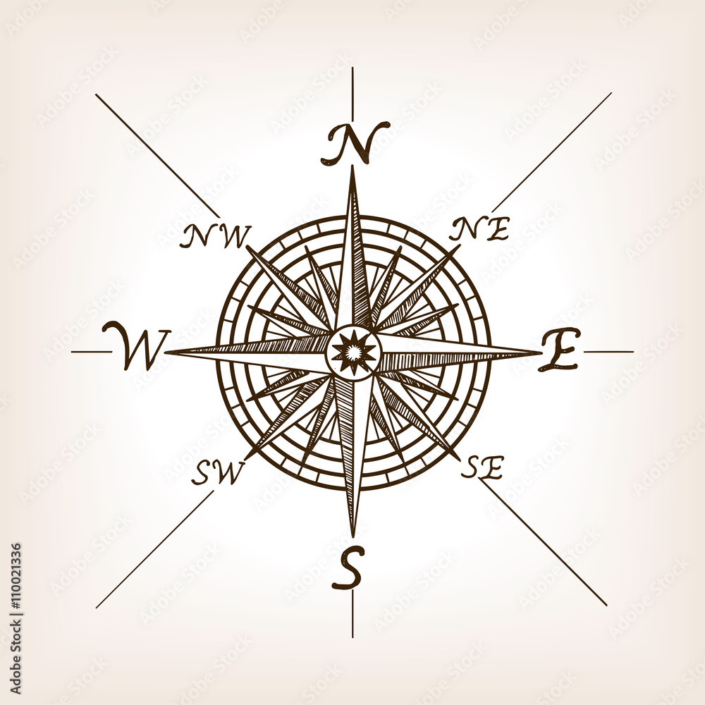 Obraz premium Compass rose sketch style vector illustration