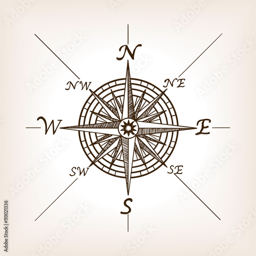 Compass rose sketch style vector illustration photo