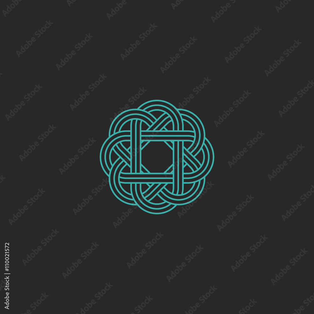 Sacred geometric logo, turquoise intersection line hipster celtic emblem, overlapping symmetry graphic design element Sacred geometric logo, turquoise intersection line hipster celtic emblem, overlapping symmetry graphic design element