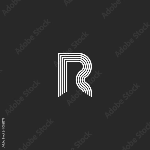 Logo R letter monogram thin lines style, graphic design element business card emblem or initial wedding invitation, black and white geometric shape