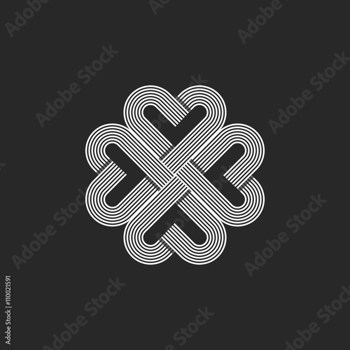 Sacred geometric heart pattern logo, hipster monogram valentaine day t-shirt background, celtic wedding card emblem