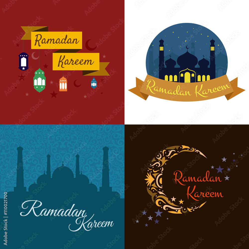 Naklejka Happy Ramadan Kareem, greeting background vector illustration set