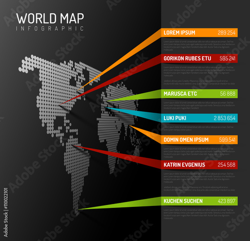 World map infographic template with pointer marks (vertical on the wall version)