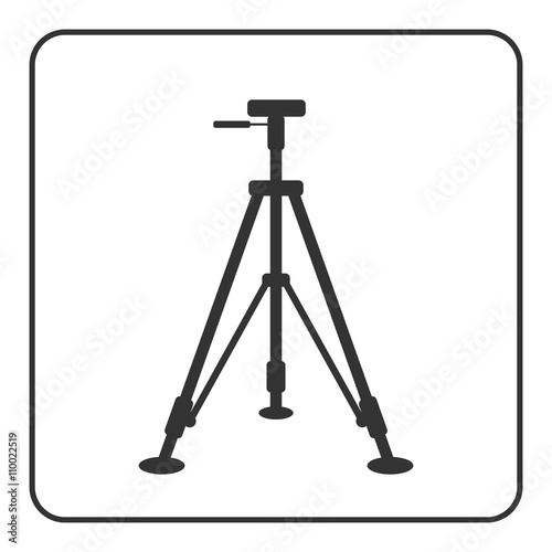 Tripod icon. Sign modern equipment for photography, camera. Black silhouette, isolated on white background. Symbol of photo technology, media industry. Simple flat design concept. Vector illustration.