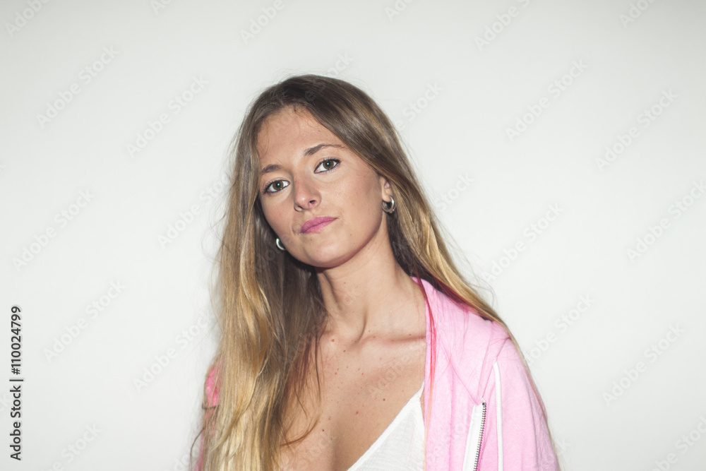 Close up portrait beautiful woman with pink sweatshirt shoot in Close up portrait beautiful woman with pink sweatshirt shoot in