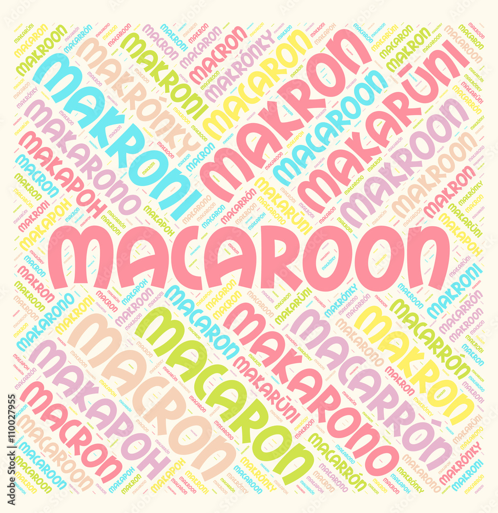 Macaroon in different languages word cloud concept 