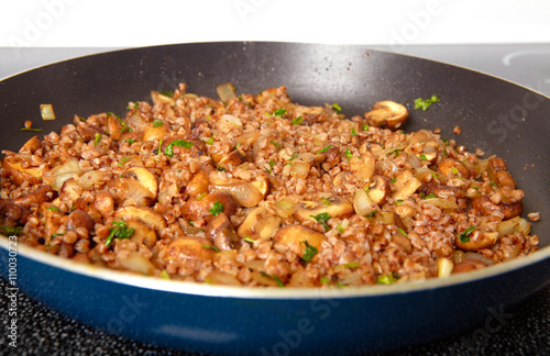 Fried mushrooms in a frying pan