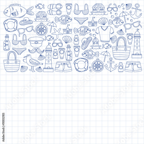 Doodle beach and Travel icons Hand drawn picture © rudut2015