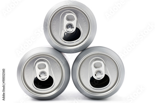 silver tin cans on white background