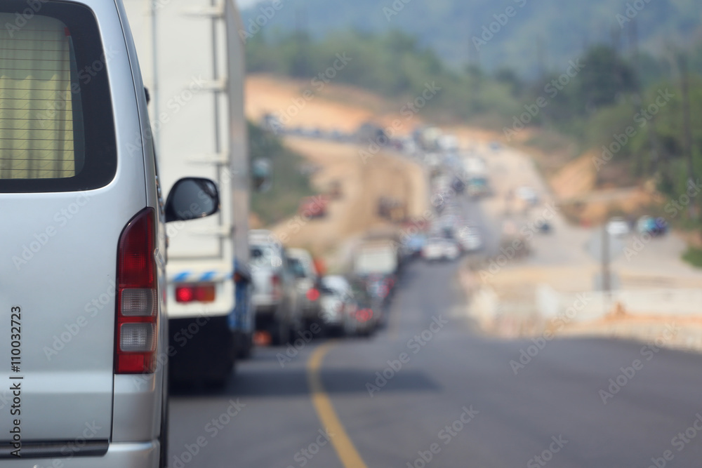 traffic jam on the road because work highway construction. traffic jam on the road because work highway construction.