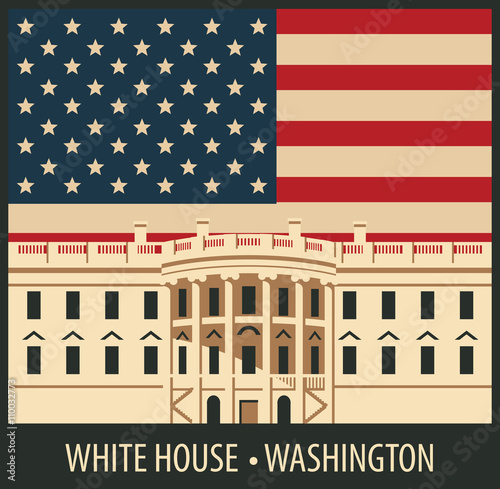 vector illustration white house washington dc with flag