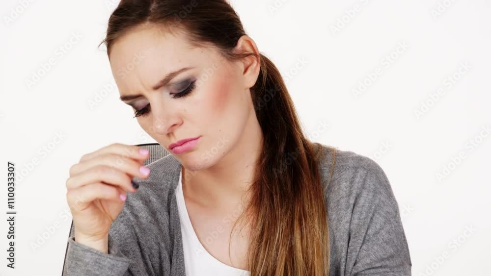 Woman suffering from headache migraine pain 4K Woman suffering from headache migraine pain 4K