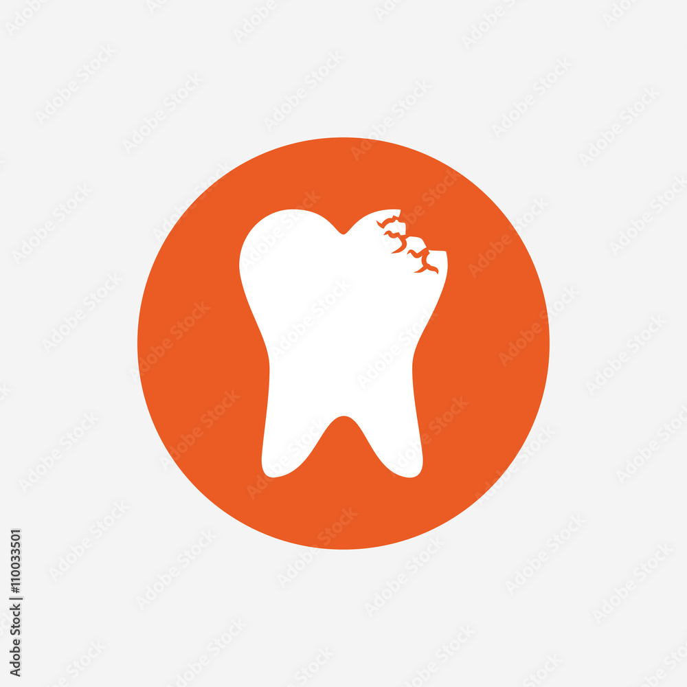 Broken tooth sign icon. Dental care symbol. Broken tooth sign icon. Dental care symbol.