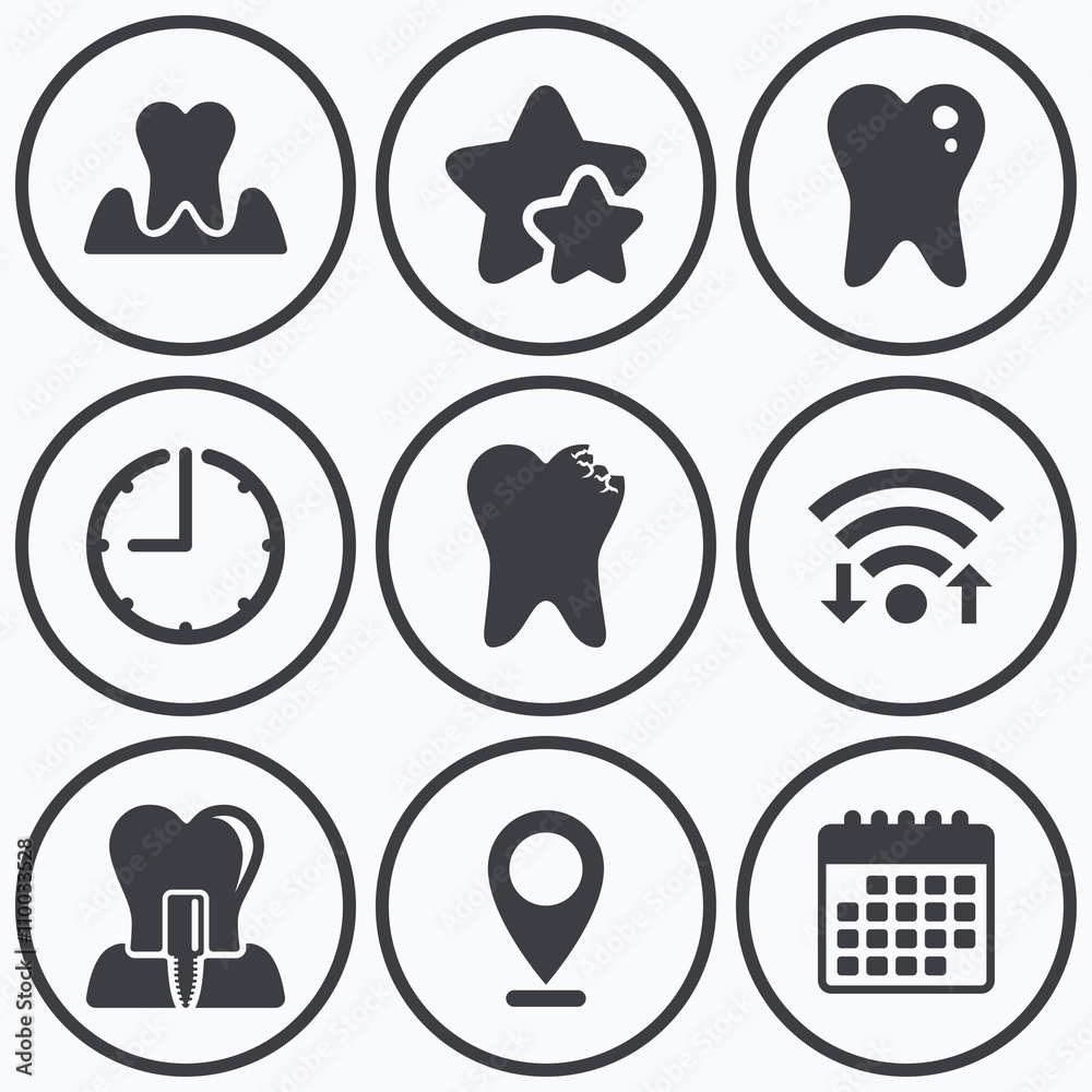Dental care icons. Caries tooth and implant. Dental care icons. Caries tooth and implant.