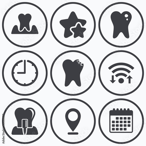 Dental care icons. Caries tooth and implant.