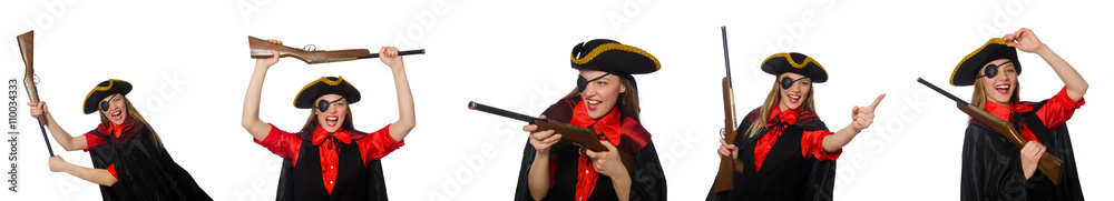 Woman pirate in various concepts on white Woman pirate in various concepts on white