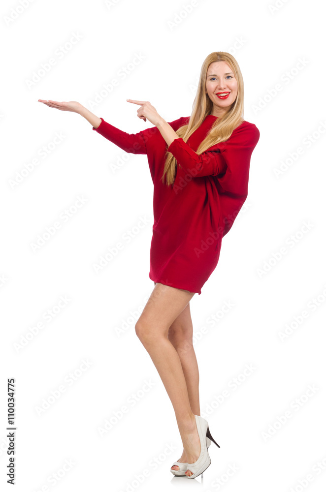 Pretty girl in red dress isolated on white Pretty girl in red dress isolated on white