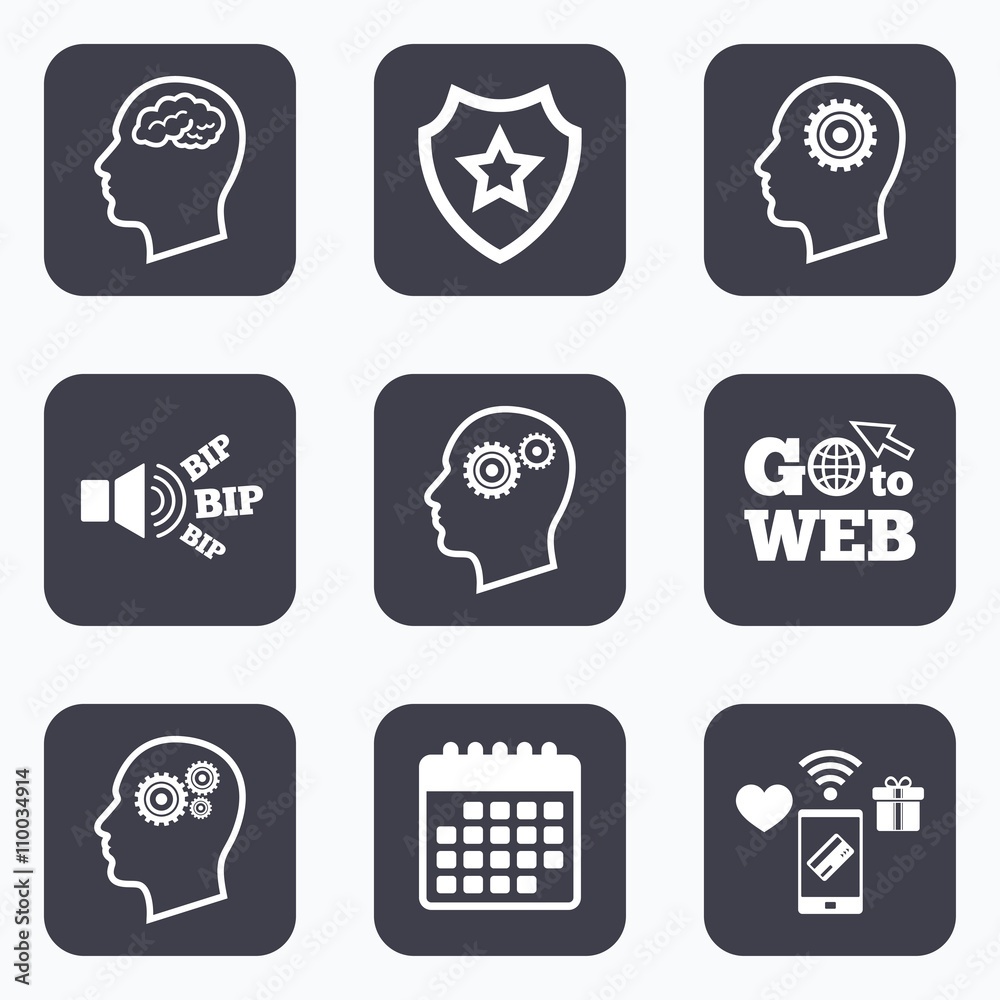 Head with brain icon. Male human symbols. Head with brain icon. Male human symbols.