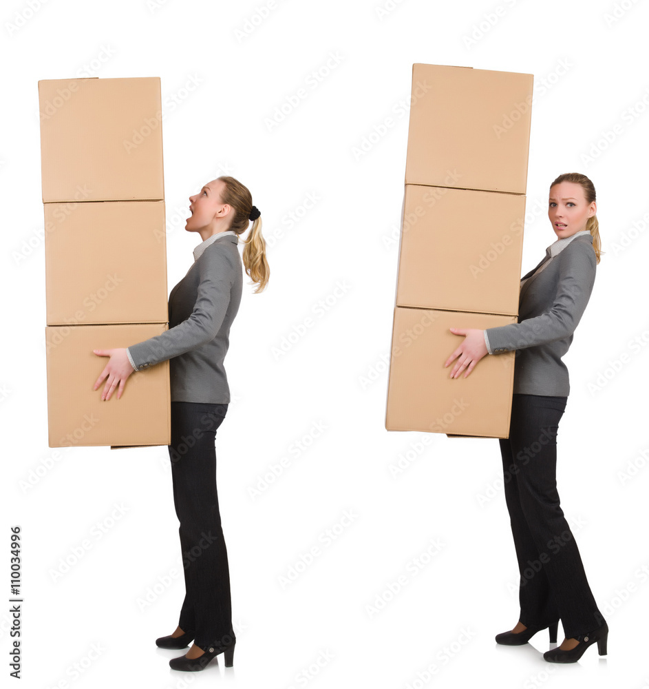 Composite image of woman with boxes on white Composite image of woman with boxes on white