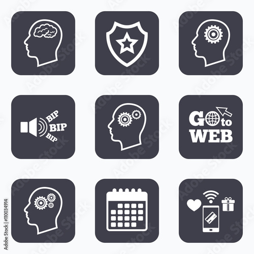 Head with brain icon. Male human symbols.