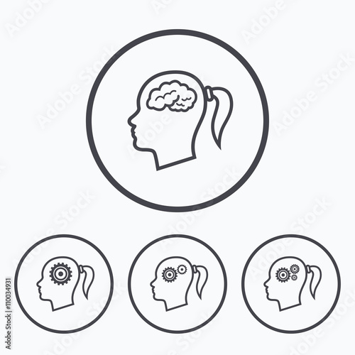 Head with brain icon. Female woman symbols.