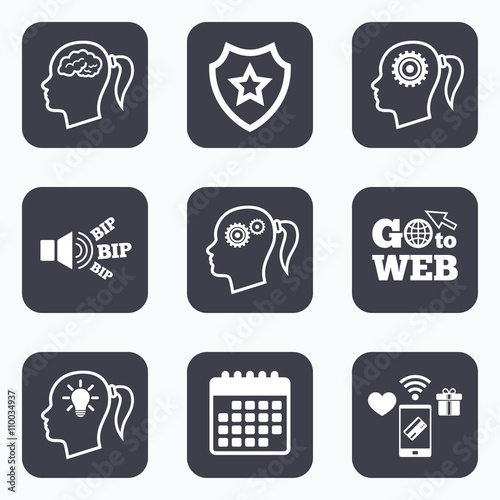 Head with brain icon.Female woman symbols.
