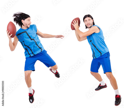 Young american football player on white