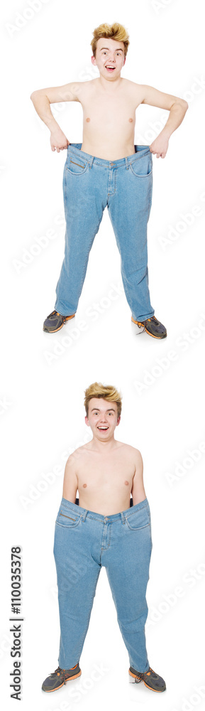 Naklejka premium Funny man with trousers isolated on white